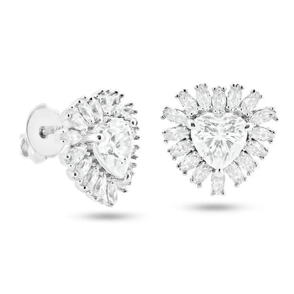 925 Sterling Silver Sterling Rhodium Plated Moissanite Stone Heart Earring