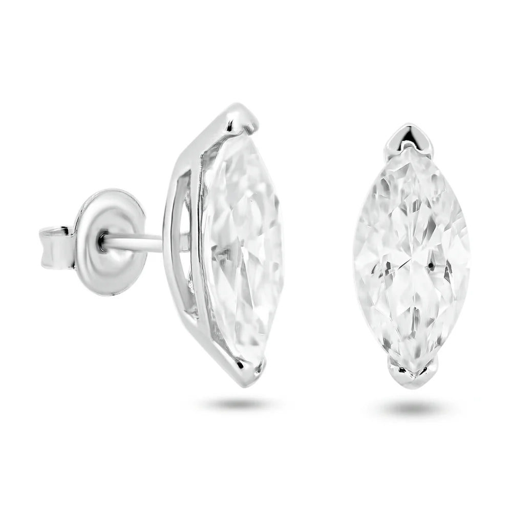 925 Sterling Silver Sterling Rhodium Plated Moissanite Stone Marquise Earring