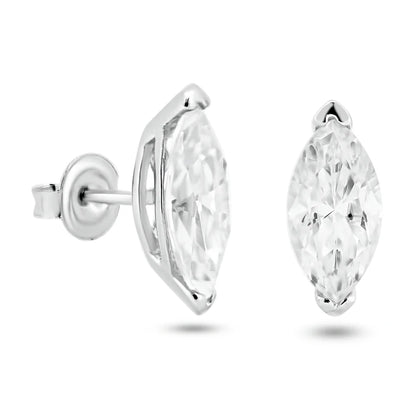 925 Sterling Silver Sterling Rhodium Plated Moissanite Stone Marquise Earring