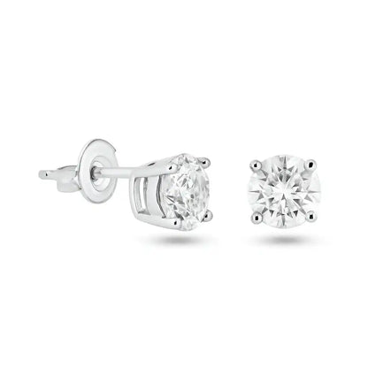 925 Sterling Silver Sterling Rhodium Plated Moissanite Stone Round Earring