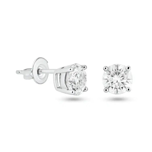 925 Sterling Silver Sterling Rhodium Plated Moissanite Stone Round Earring
