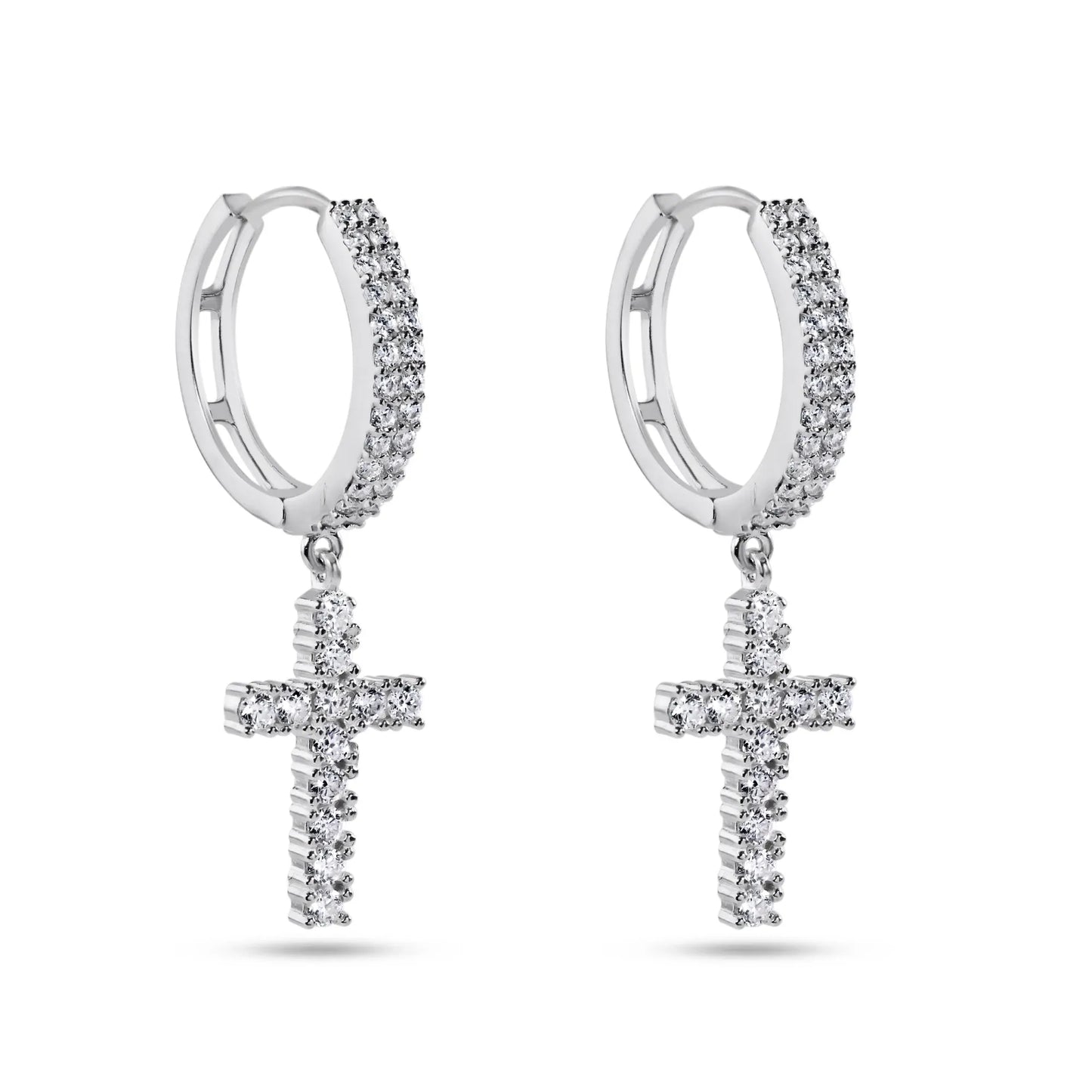 925 Sterling Silver Rhodium Plated Moissanite Cross Hoop Earring