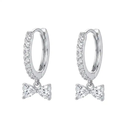 925 Sterling Silver Rhodium Plated Moissanite Bow Hoop Earring