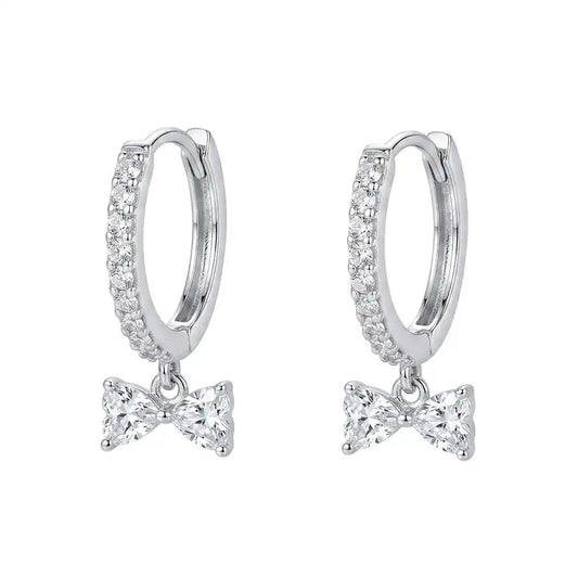 925 Sterling Silver Rhodium Plated Moissanite Bow Hoop Earring