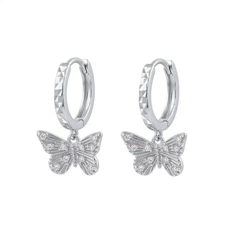 925 Sterling Silver Rhodium Plated Moissanite Diamond Cut Butterfly Hoop Earring
