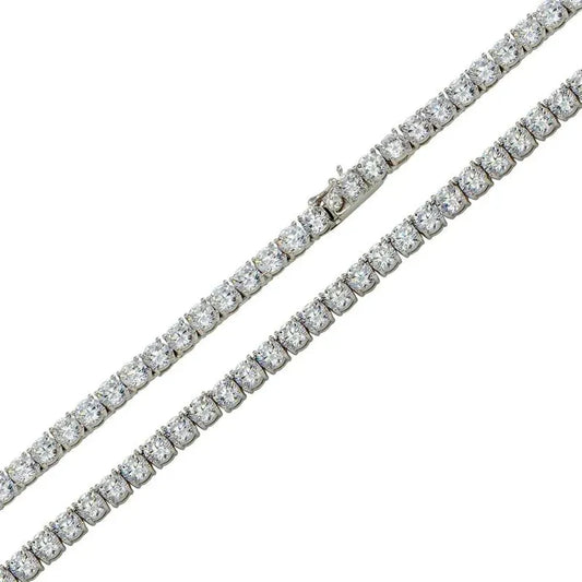 925 Sterling Silver Rhodium Plated Moissanite Stone 3mm Tennis Necklace or Bracelet