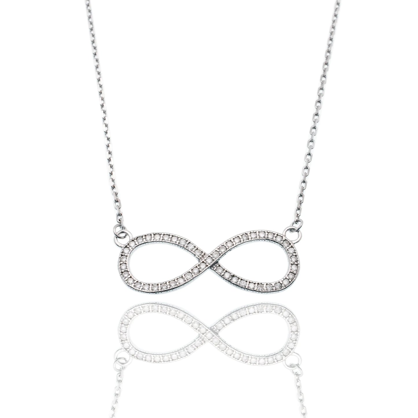 925 Sterling Silver Rhodium Plated Infinity Moissanite Stone Adjustable Necklace