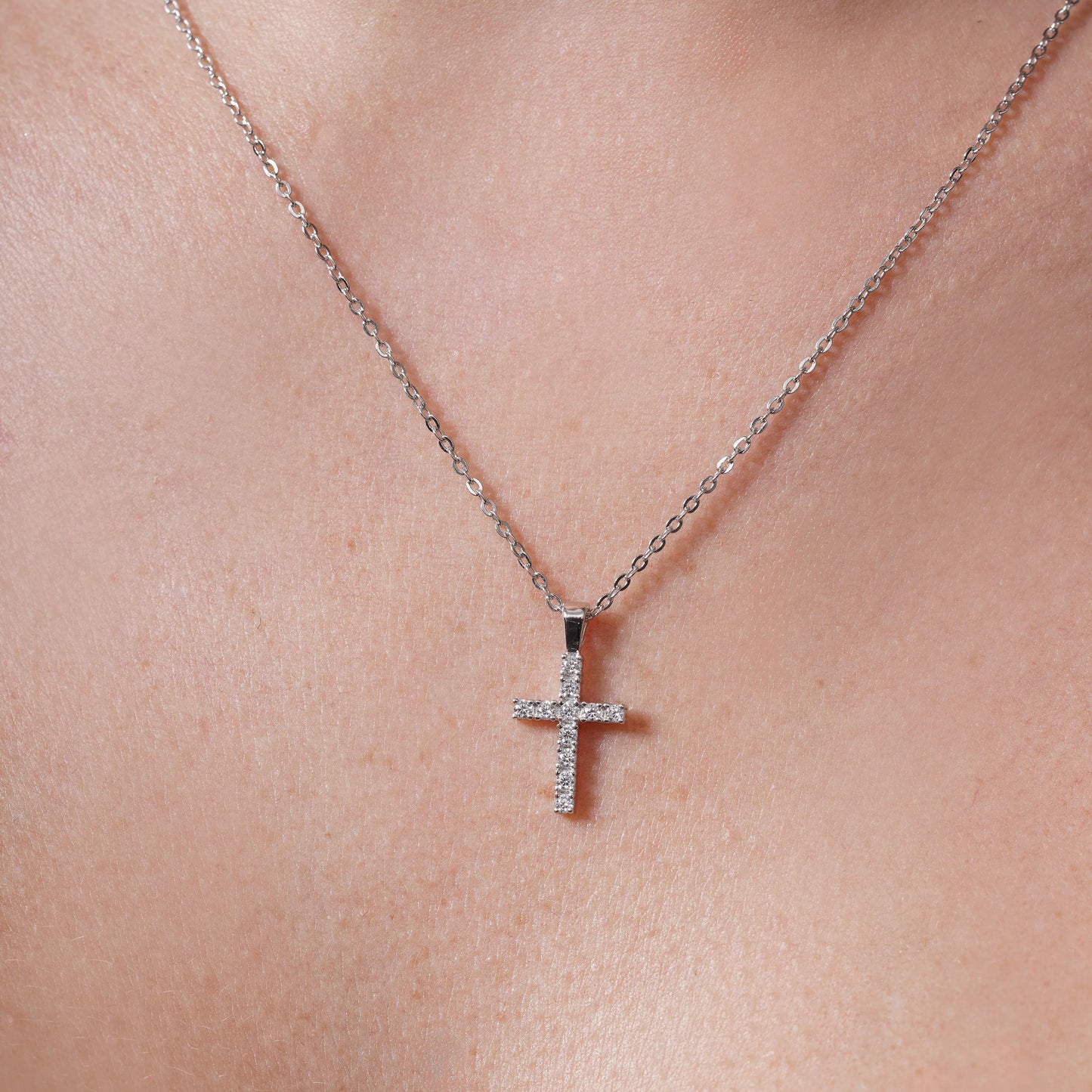 925 Sterling Silver Rhodium Plated  Moissanite Cross 9.6mm x 17.5mm Pendant