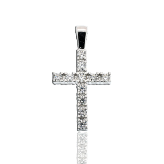 925 Sterling Silver Rhodium Plated  Moissanite Cross 9.6mm x 17.5mm Pendant