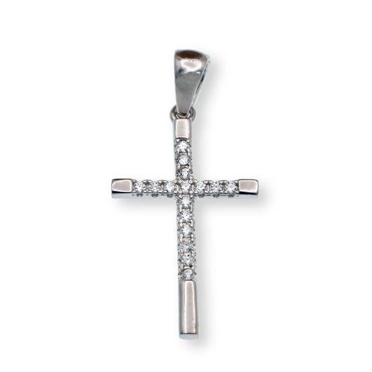 925 Sterling Silver Rhodium Plated Moissanite Cross 12.6mm x 19.8mm Pendant