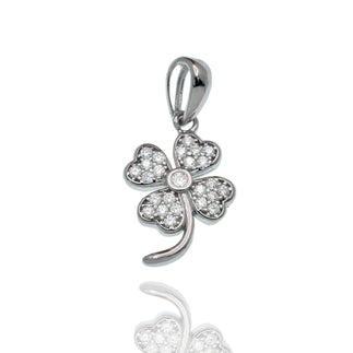 925 Sterling Silver Rhodium Plated Moissanite Four Leaf Clover 9.6mm x 15mm Pendant