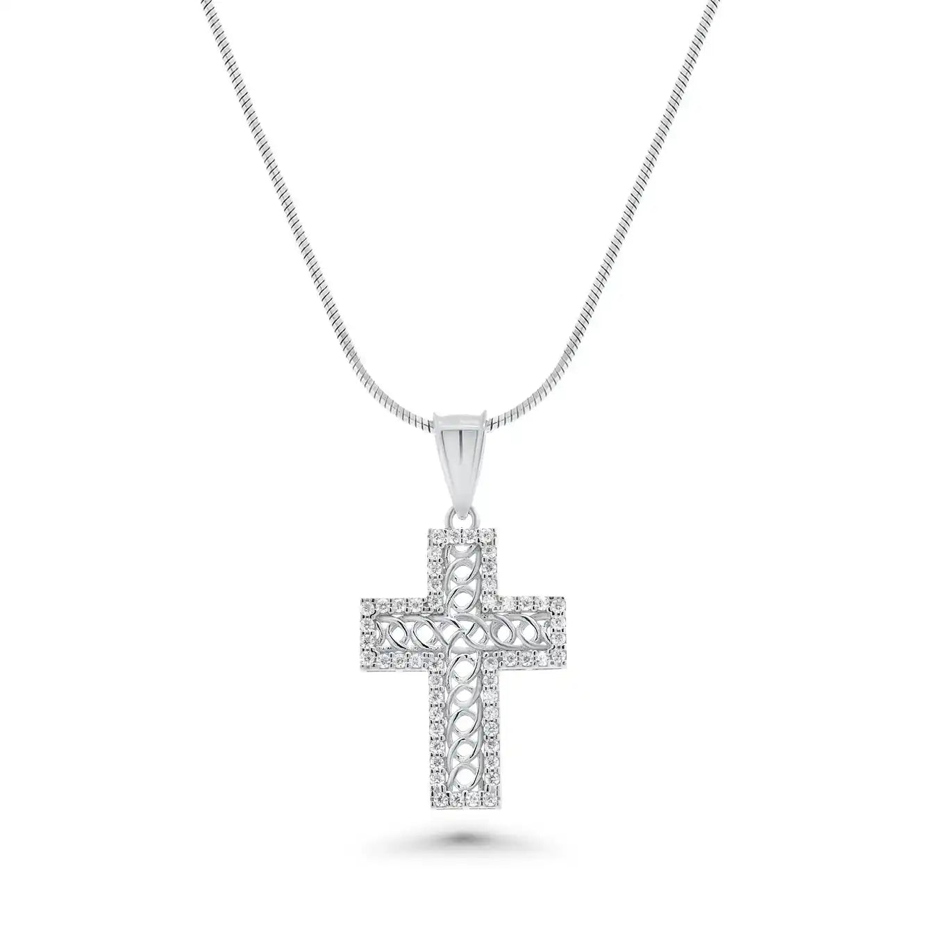 925 Sterling Silver Rhodium Plated Moissanite Rope Design Cross Pendant