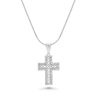 925 Sterling Silver Rhodium Plated Moissanite Rope Design Cross Pendant