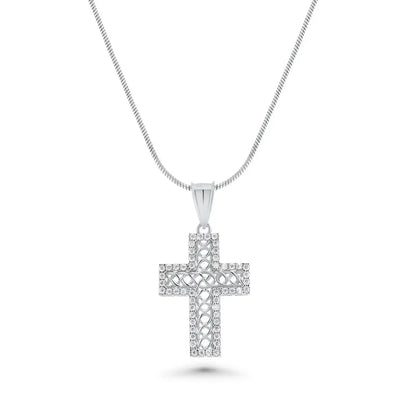 925 Sterling Silver Rhodium Plated Moissanite Rope Design Cross Pendant
