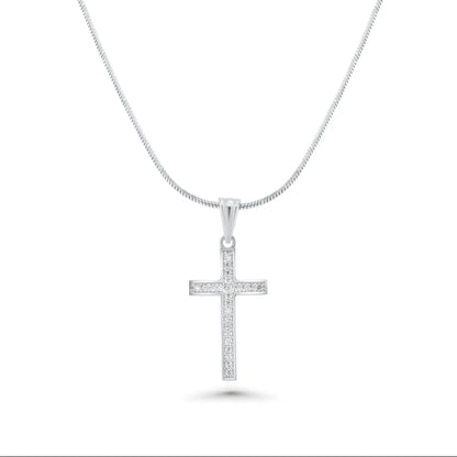 925 Sterling Silver Rhodium Plated Moissanite Classic Cross Pendant