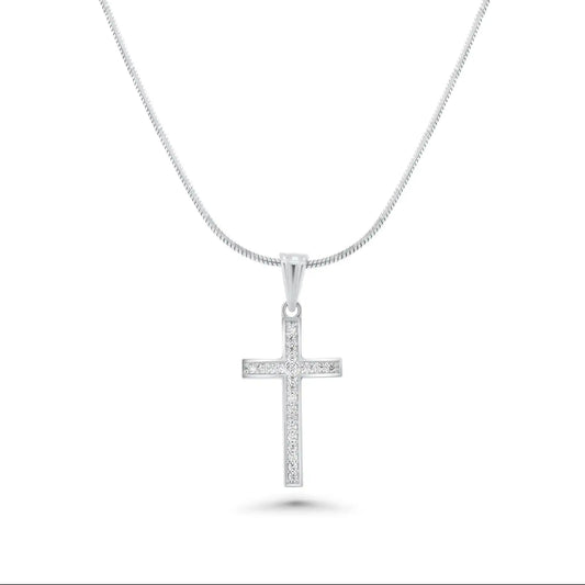 925 Sterling Silver Rhodium Plated Moissanite Classic Cross Pendant