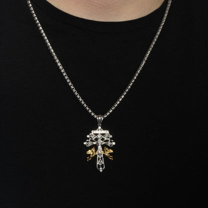 925 Sterling Silver Two-Tone Plated Moissanite Crucifix Jesus Cross Cherubs Caravaca Pendant