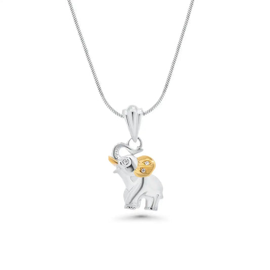 925 Sterling Silver Two-Tone Plated Moissanite Baby Elephant Pendant
