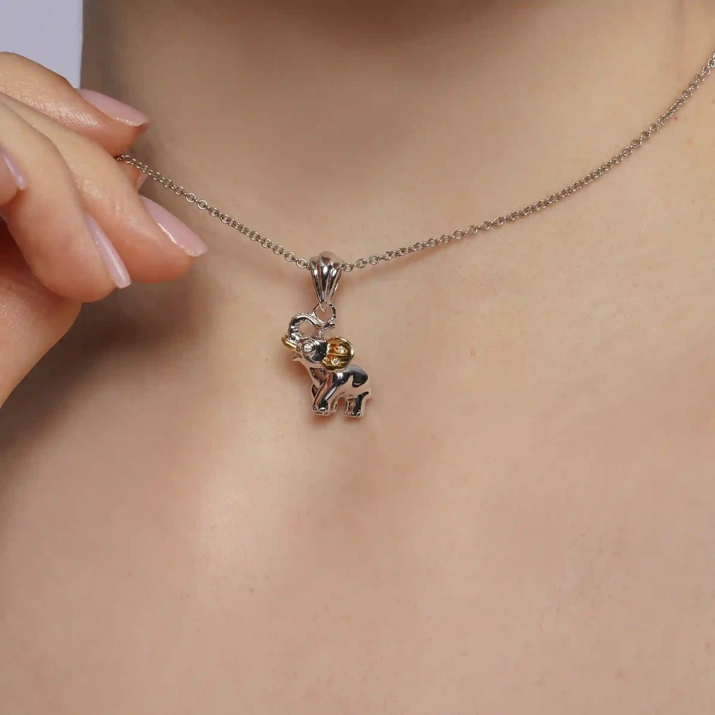 925 Sterling Silver Two-Tone Plated Moissanite Baby Elephant Pendant