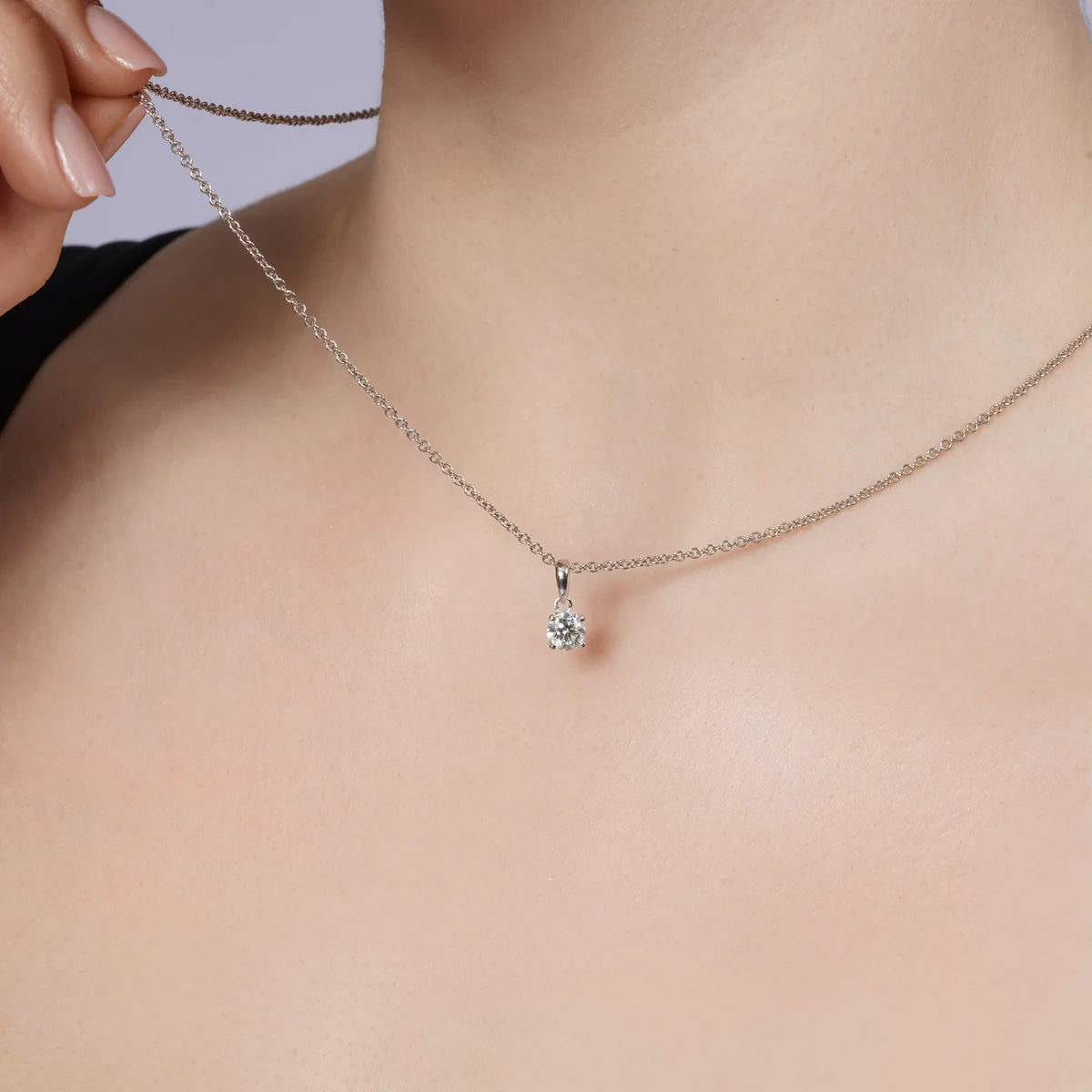 925 Sterling Silver Rhodium Plated Moissanite Stone Four Prong Pendant