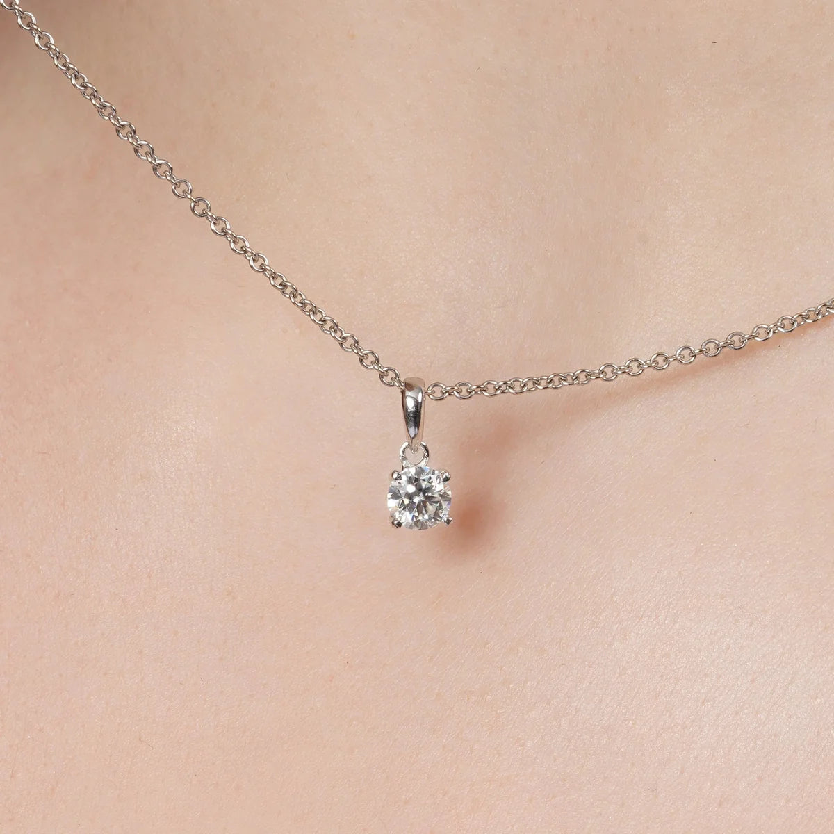 925 Sterling Silver Rhodium Plated Moissanite Stone Four Prong Pendant