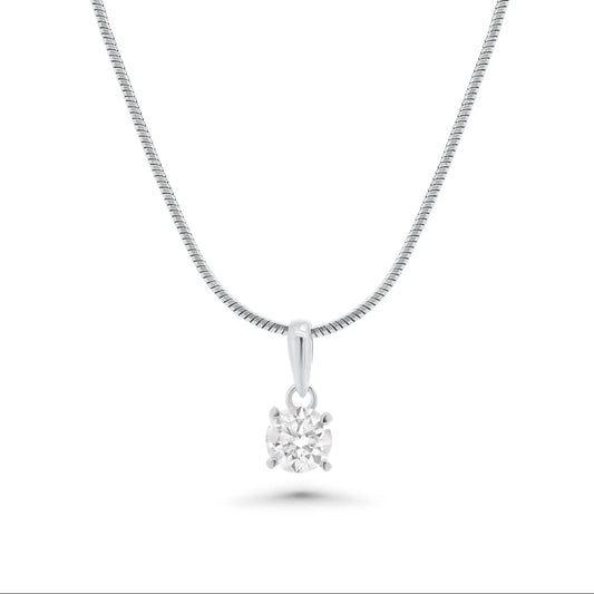 925 Sterling Silver Rhodium Plated Moissanite Stone Four Prong Pendant