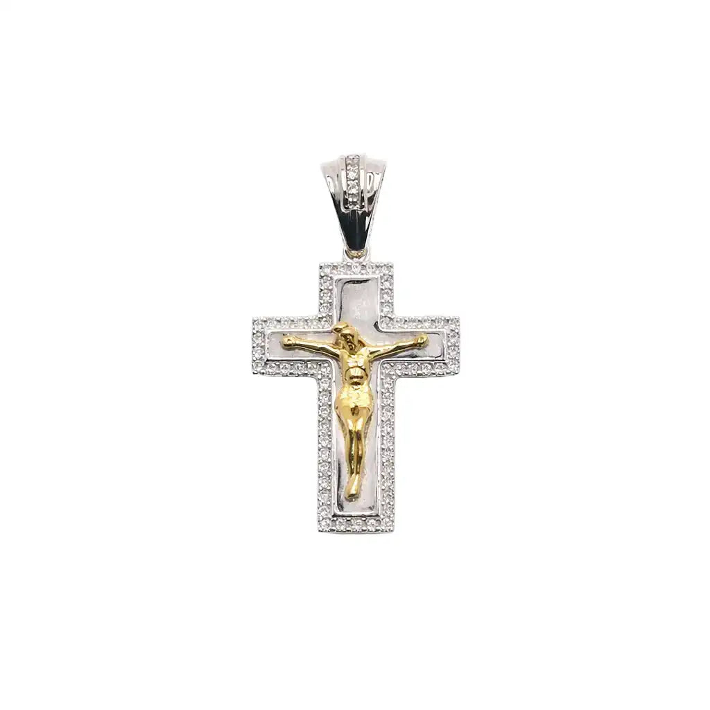925 Sterling Silver Two-Tone Moissanite Stone Crucifix Cross Pendant