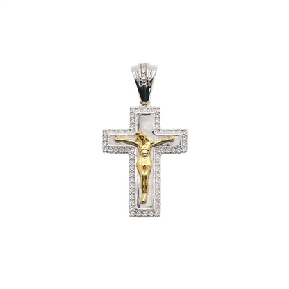 925 Sterling Silver Two-Tone Moissanite Stone Crucifix Cross Pendant