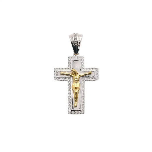925 Sterling Silver Two-Tone Moissanite Stone Crucifix Cross Pendant