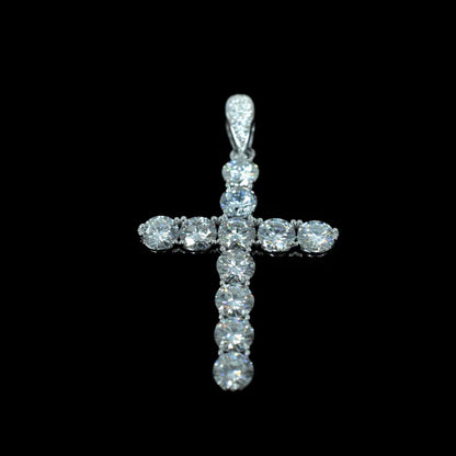 925 Sterling Silver Rhodium Plated Moissanite Cross Pendant
