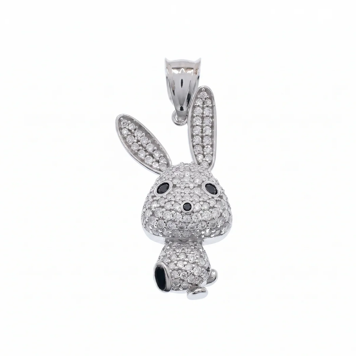 925 Sterling Silver Rhodium Plated Moissanite Whimsical Rabbit Pendant