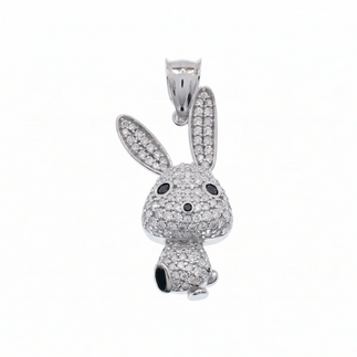925 Sterling Silver Rhodium Plated Moissanite Whimsical Rabbit Pendant