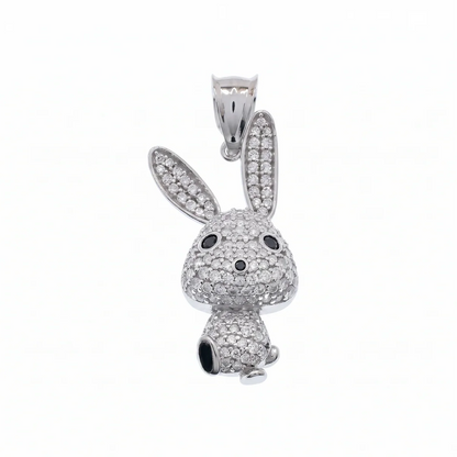 925 Sterling Silver Rhodium Plated Moissanite Whimsical Rabbit Pendant