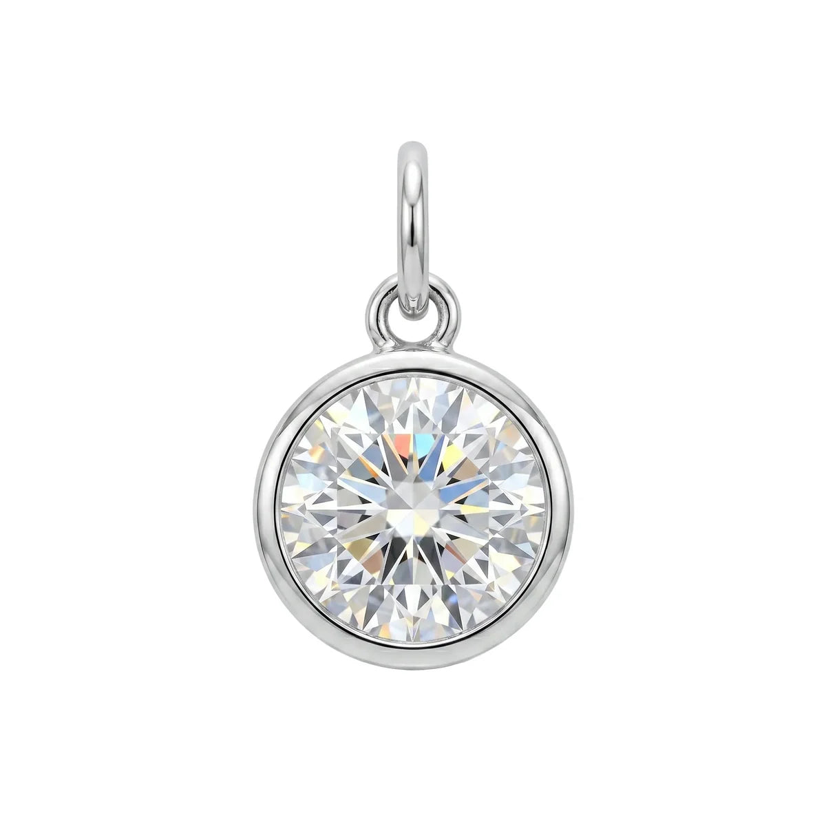 925 Sterling Silver Rhodium Plated Moissanite Stone Bezel-Set Round Solitaire Pendant