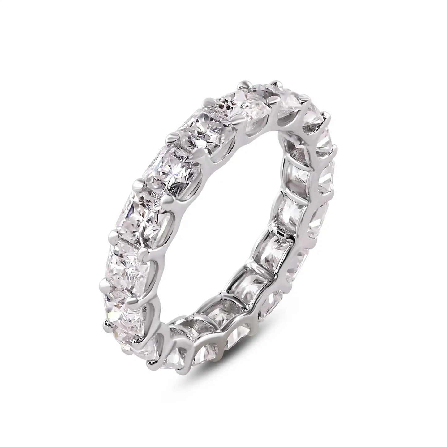 925 Sterling Silver Rhodium Plated Moissanite 3.8mm Eternity Band Ring