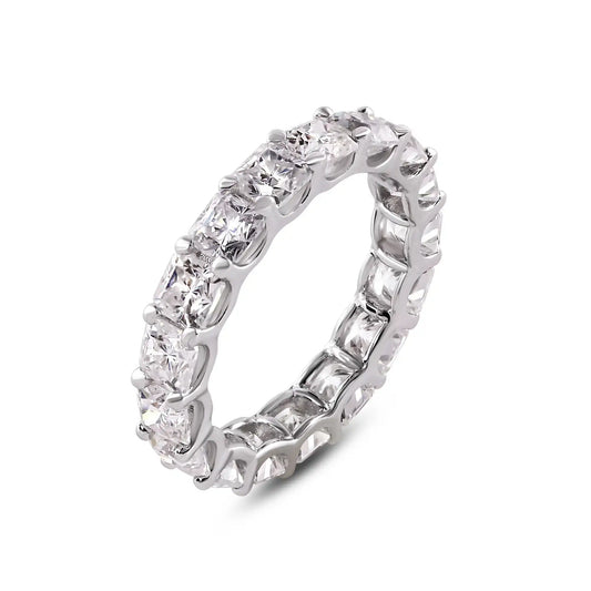 925 Sterling Silver Rhodium Plated Moissanite 3.8mm Eternity Band Ring
