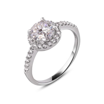 925 Sterling Silver Rhodium Plated Moissanite Stone Engagement Halo Ring