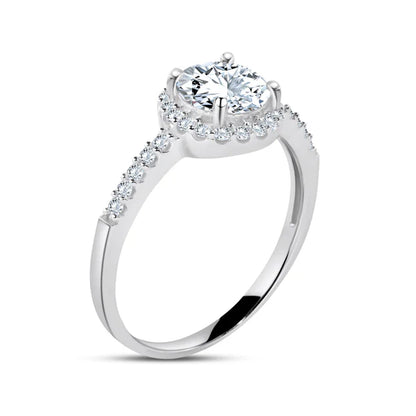 925 Sterling Silver Rhodium Plated Moissanite Stone Engagement Halo Ring