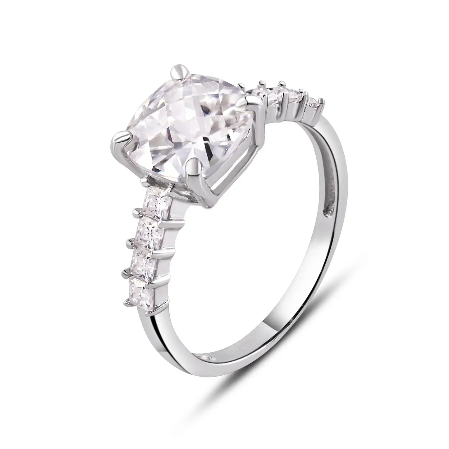 925 Sterling Silver Rhodium Plated Moissanite Square Stone Engagement Ring