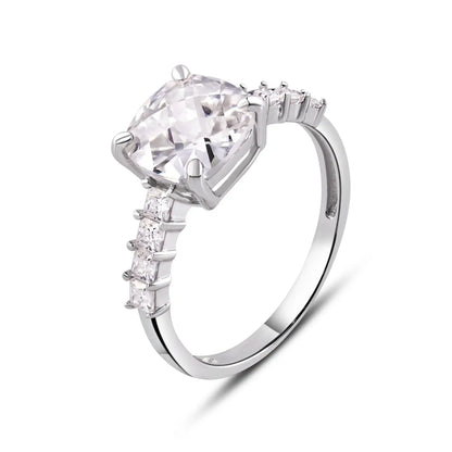 925 Sterling Silver Rhodium Plated Moissanite Square Stone Engagement Ring