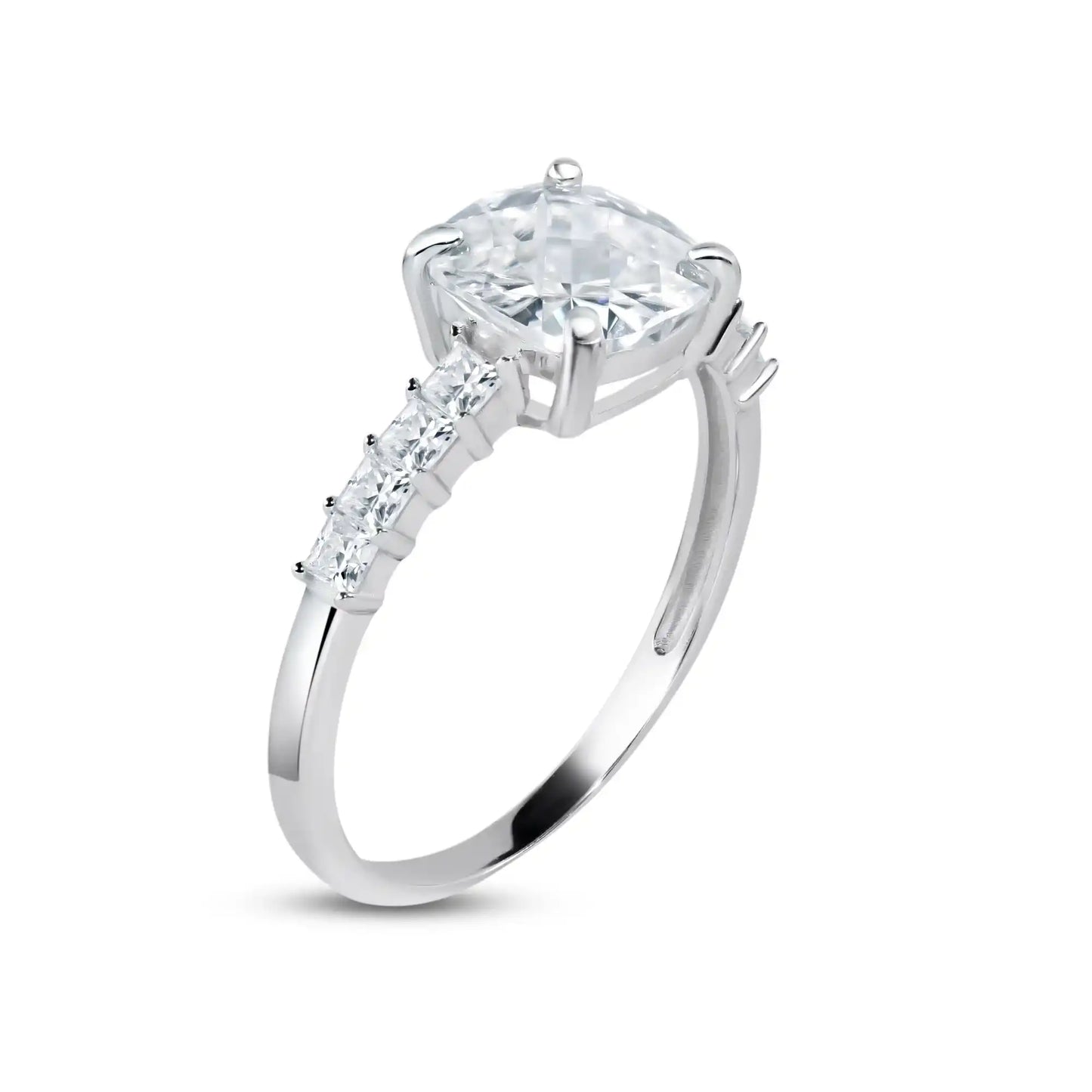 925 Sterling Silver Rhodium Plated Moissanite Square Stone Engagement Ring
