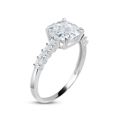 925 Sterling Silver Rhodium Plated Moissanite Square Stone Engagement Ring