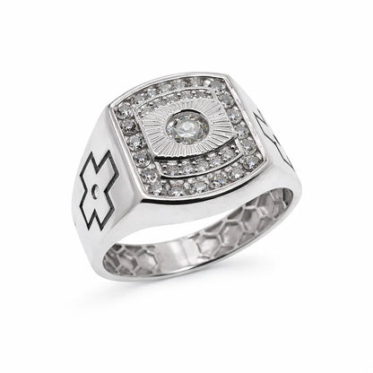 925 Sterling Silver Rhodium Plated Moissanite Square Halo Men's Statement Ring