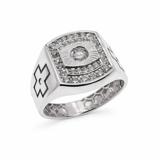 925 Sterling Silver Rhodium Plated Moissanite Square Halo Men's Statement Ring