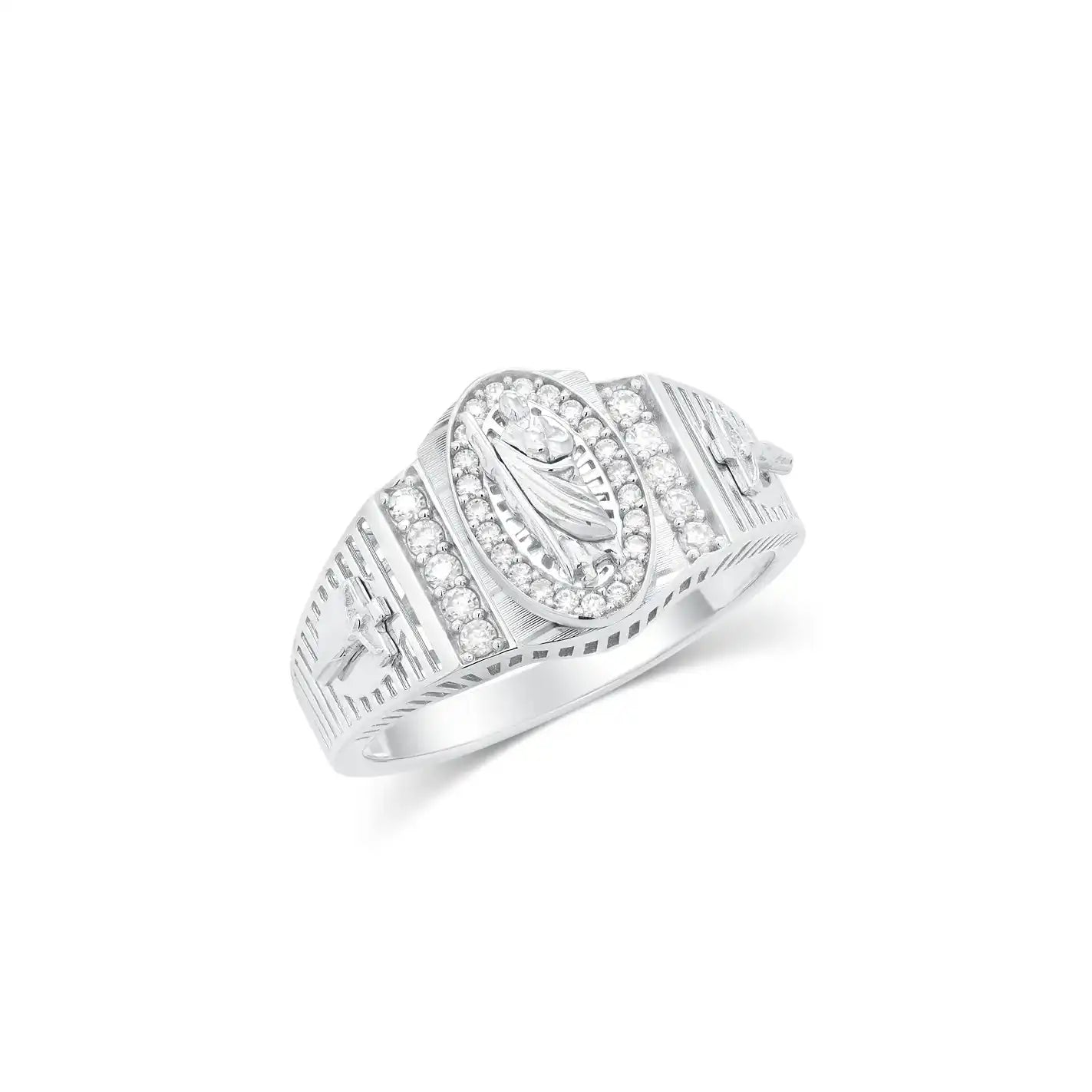925 Sterling Silver Rhodium Plated Men's Moissanite Saint Jude Oval Center Iced Out Ring