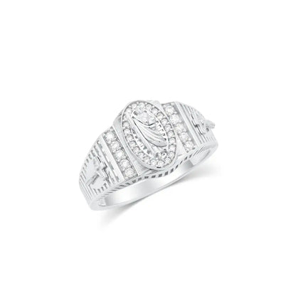 925 Sterling Silver Rhodium Plated Men's Moissanite Saint Jude Oval Center Iced Out Ring
