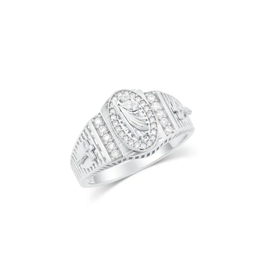925 Sterling Silver Rhodium Plated Men's Moissanite Saint Jude Oval Center Iced Out Ring