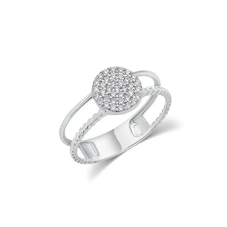 925 Sterling Silver Rhodium Plated Moissanite Round Cluster Top Split Band Ring