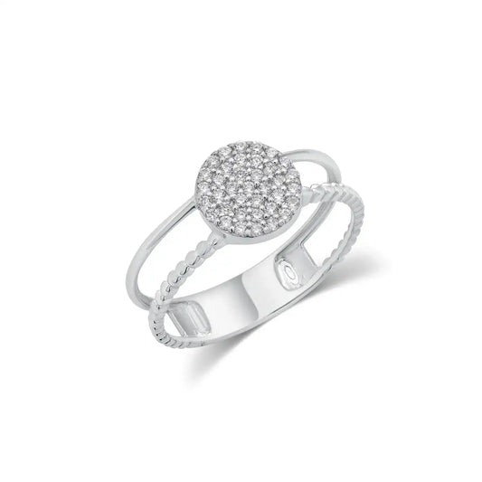 925 Sterling Silver Rhodium Plated Moissanite Round Cluster Top Split Band Ring