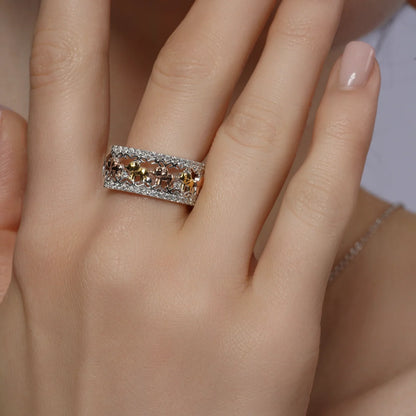 925 Sterling Silver Three-Tone Plated Moissanite Elephant Pave Ring